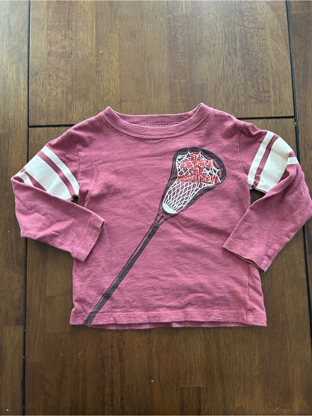 Crewcuts Pink Long-Sleeve Lacrosse Graphic Tee with White Stripes